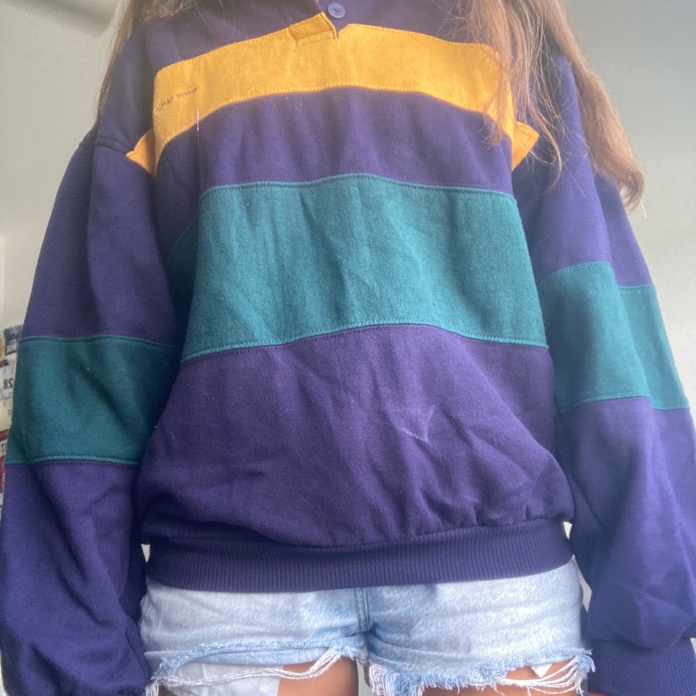 Colorblock Sweatshirt in Purple, Green, and Yellow